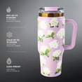 thumbnail image 4 of Thyme & Table 32oz Stainless Steel Luna Tumbler with Handle and Dual Straw Lid, White Hydrangeas, 4 of 8
