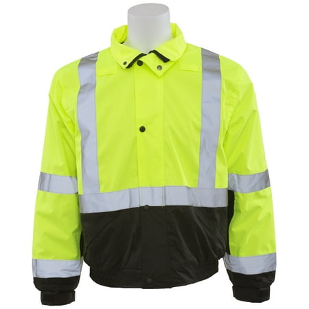 Fleece Bomber - W106 ANSI Class 3 Bomber Jacket with PU Coating and Fleece Liner in Hi-Viz Lime/Black Bottom, 5X