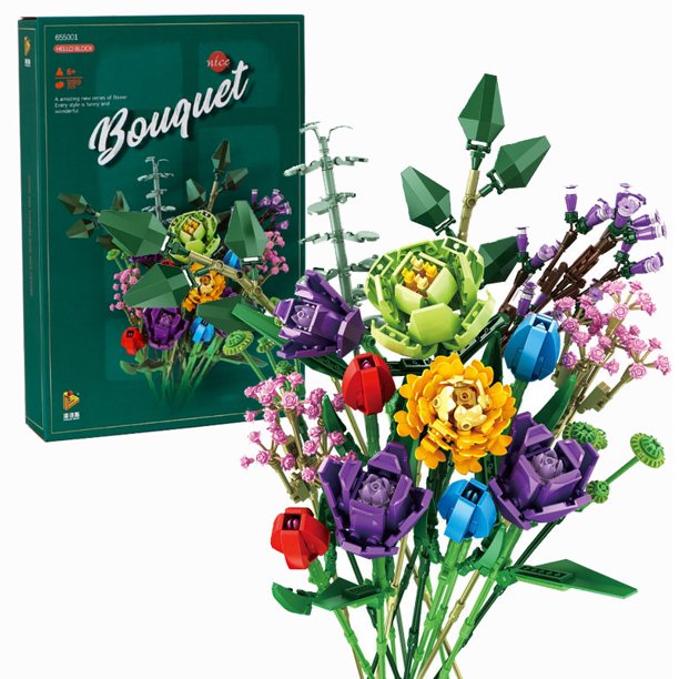 Ramo Romántico Rosa Orquídea Bloques De Construcción Juguetes diy Jarrón Ilustración Vacaciones Novia Regalo Navidad 10286