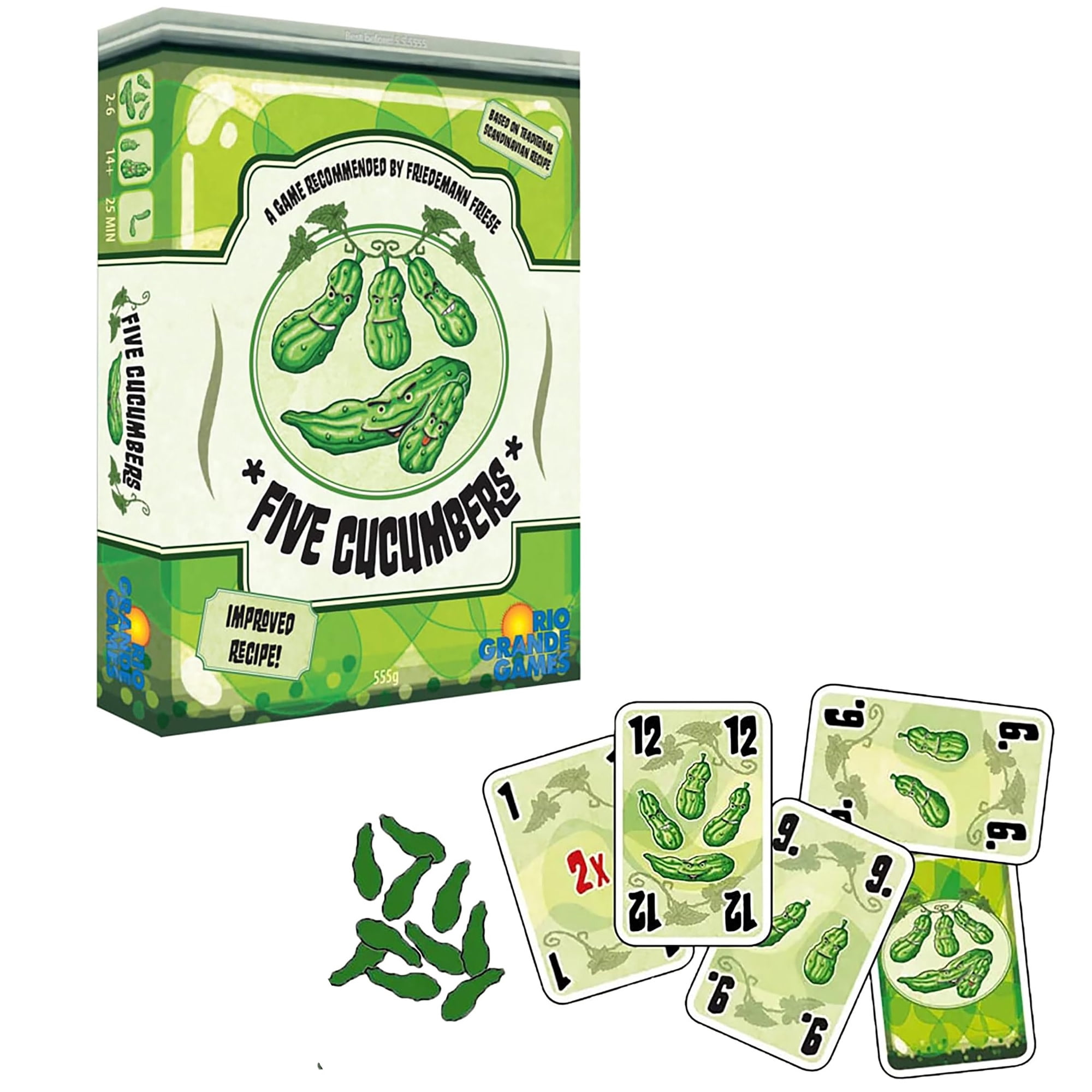 Rio Grand Games: Five Cucumbers - Trick Taking Card Game, Agurk Variant, Competitive Play, Avoid Getting The Cucumber, Ages 14+, 2-6 Players, 30+ Mins