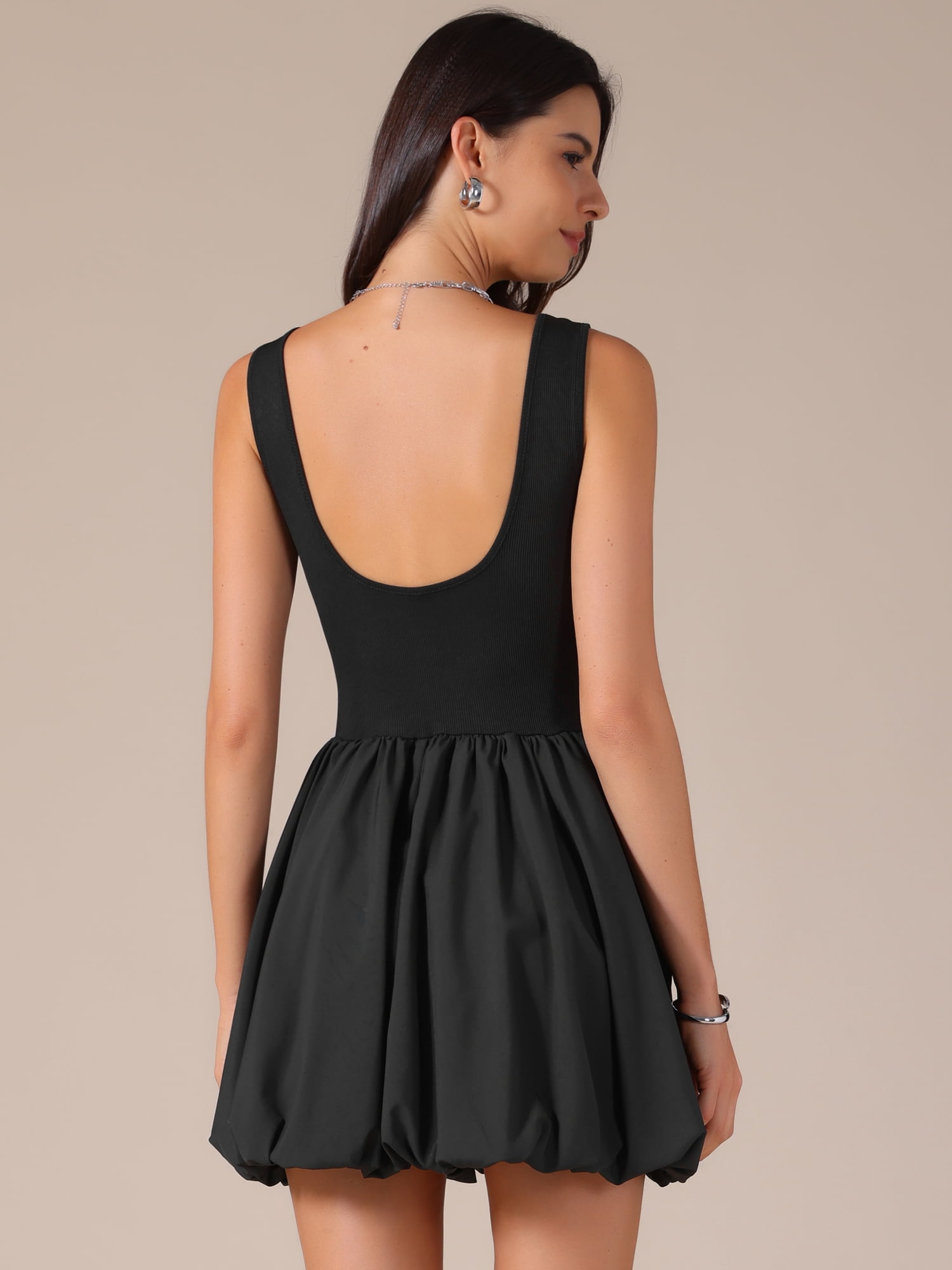 DARING DIVA Women's Sleeveless Crew Neck Backless Sundress Bubble Dress M Black