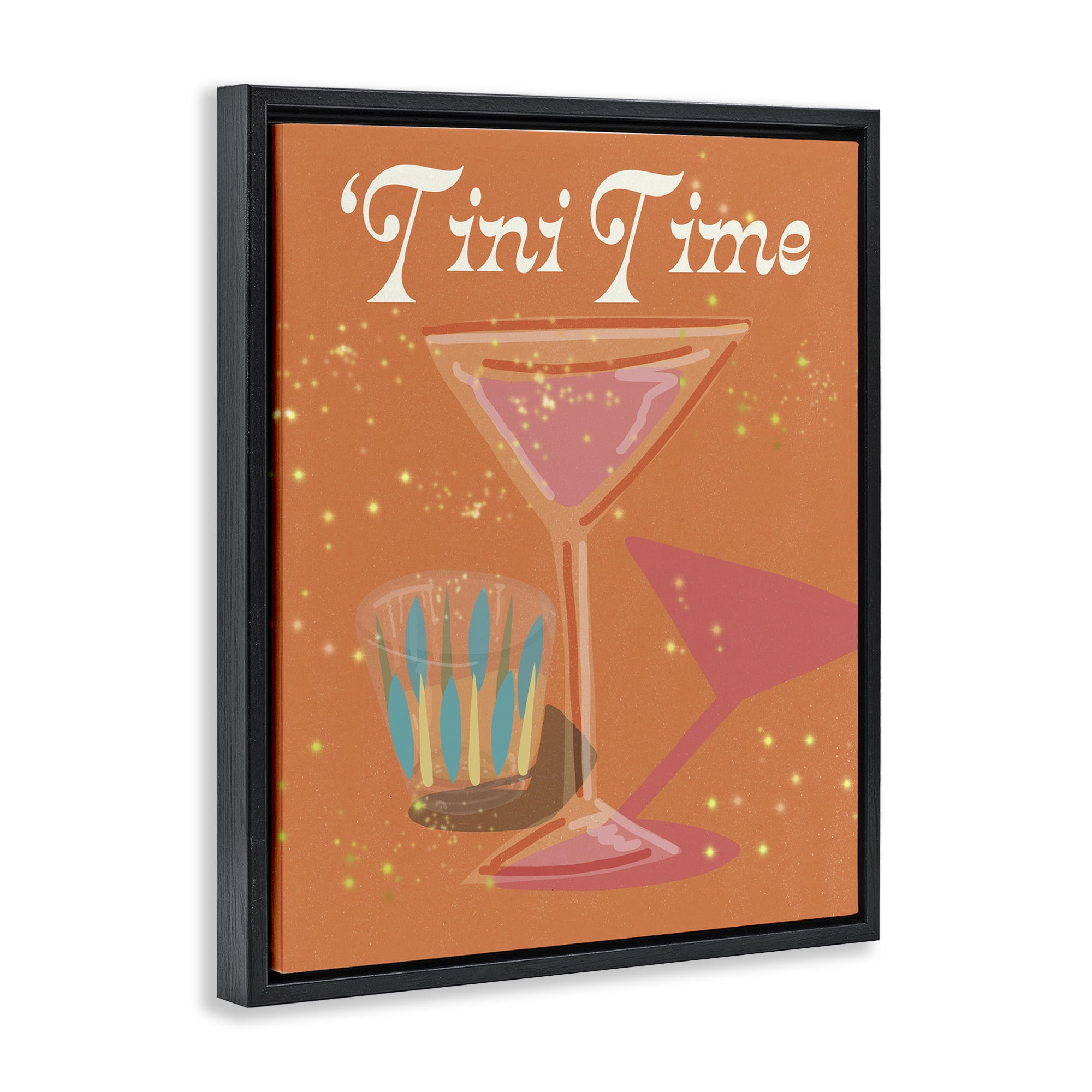 Stupell Industries Tini Time Cocktail Food & Beverage Painting Black Floater Framed Canvas Art Print Wall Art, 17 x 21