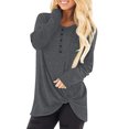thumbnail image 2 of Pompotops T-Shirt Décontracté à Col Rond pour Femmes Manches Longues Ample Blouse Unie, 2 of 7