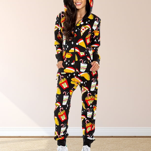 Mameluco con estampado de manga larga para mujer Ropa de dormir cómoda con estampado navideño Ropa de estar informal