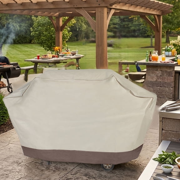 LB International Durable Outdoor Patio Full Embossed Vinyl Premium Gas Grill Cover - Taupe