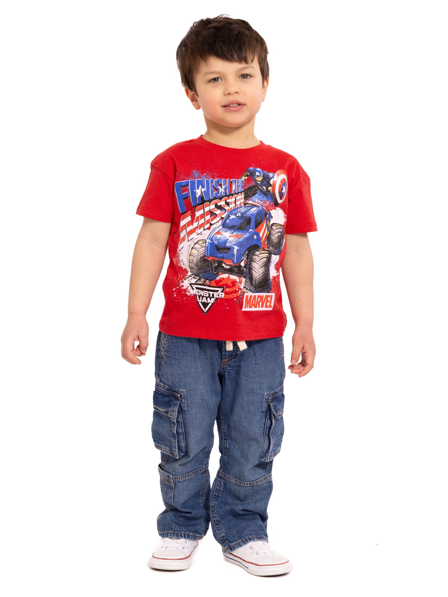 Monster Jam Toddler Short Sleeve Graphic Patriotic Americana Americana Crewneck T-Shirt, Sizes 12 Months-5T