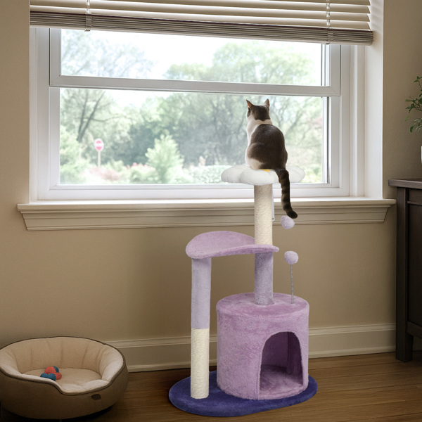 33in Multi-Level Cat Tree, Plush Condo, Curved Perch, Top Bed, Sisal Scratching Posts, Interactive Toys, Sturdy Design for Kittens/Small Cats
