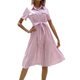 thumbnail image 1 of VISgogo Vestido de manga corta para mujer con estampado de moda, botón de solapa, vestido de longitud media con cinturón VISgogo  moda, 1 of 7