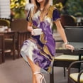 thumbnail image 3 of Rocae Purple Gold Marble Swirls for Dresses Summer Casual Ruffle Short Sleeve Cute Crew Neck Flowy Dress with Pockets, 3 of 6