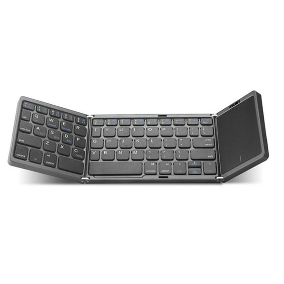 Tri-Folding Wireless Bluetooth Keyboard with Touchpad, Portable Mini Rechargeable Foldable Travel Keypad, QWERTY Layout, for Smartphones Tablets Laptops PC, Black