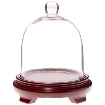 Plymor 6" x 7" Bell Jar Glass Display Dome Cloche, Red Wood Veneer Footed Base (Interior size 5.75" x 5.75")