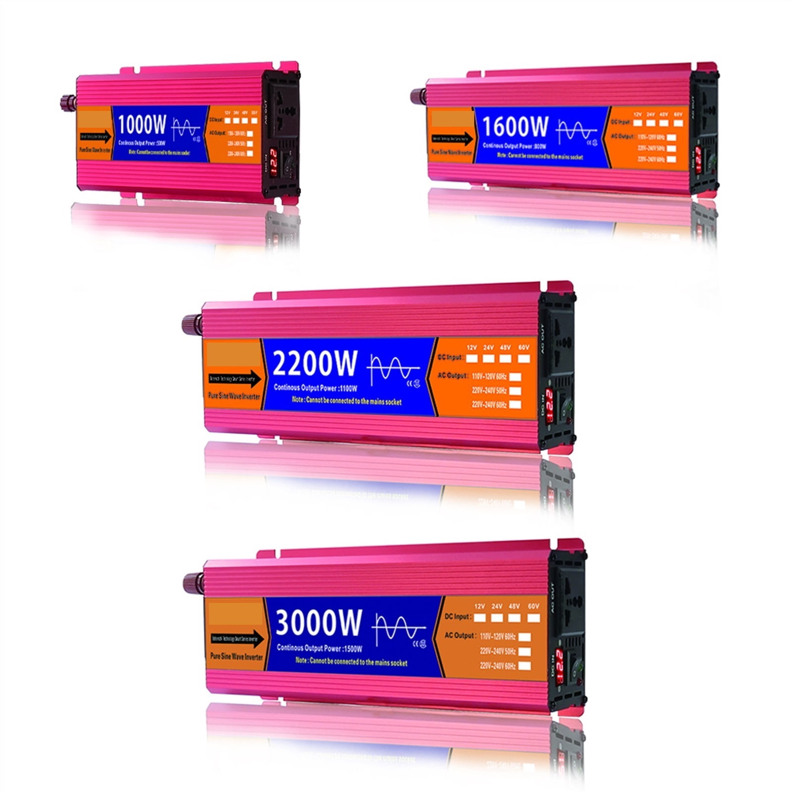 Pure Sine Wave Inverter 12V/24V To AC 1000W/1600W/2200W/3000W Voltage Transformer Power Converter Solar LED Inverter ,Powerful Output