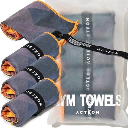 Acteon Quick Dry Microfiber Towel, Silver ION (4-Pack) Odor-Free Gym Workout Towels, Multipurpose Super Absorbent Fast Drying Fiber, Packable Travel Gear for Body Sweat, Sports, Swim, Camping
