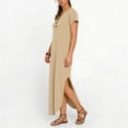 thumbnail image 4 of Kojanyu Women's Solid Color Short Sleeve V-Neck Button-Front Midi Dress with Pockets, 4 of 6