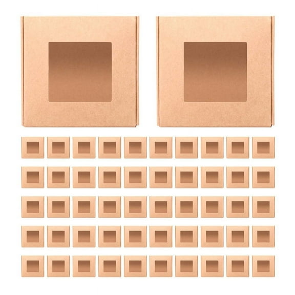 50 Pieces Mini Kraft Paper Box with Window Present Packaging Treat for Homemade Soap Bakery Candy (Brown)