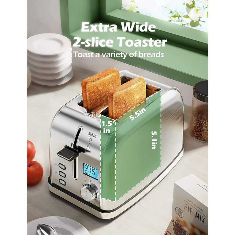Homasy Toaster 2 Slices 8 Toast Settings, Slide-Out Crumb Tray, 2 Slice  Extra Wide Slots,Led Dislay 