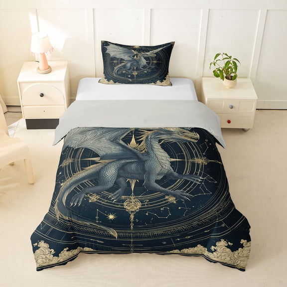 Erosebridal Kid Cartoon Dragon Twin Bedding, Western Constellation Duvet Cover Set, 2-Piece, No Comforter