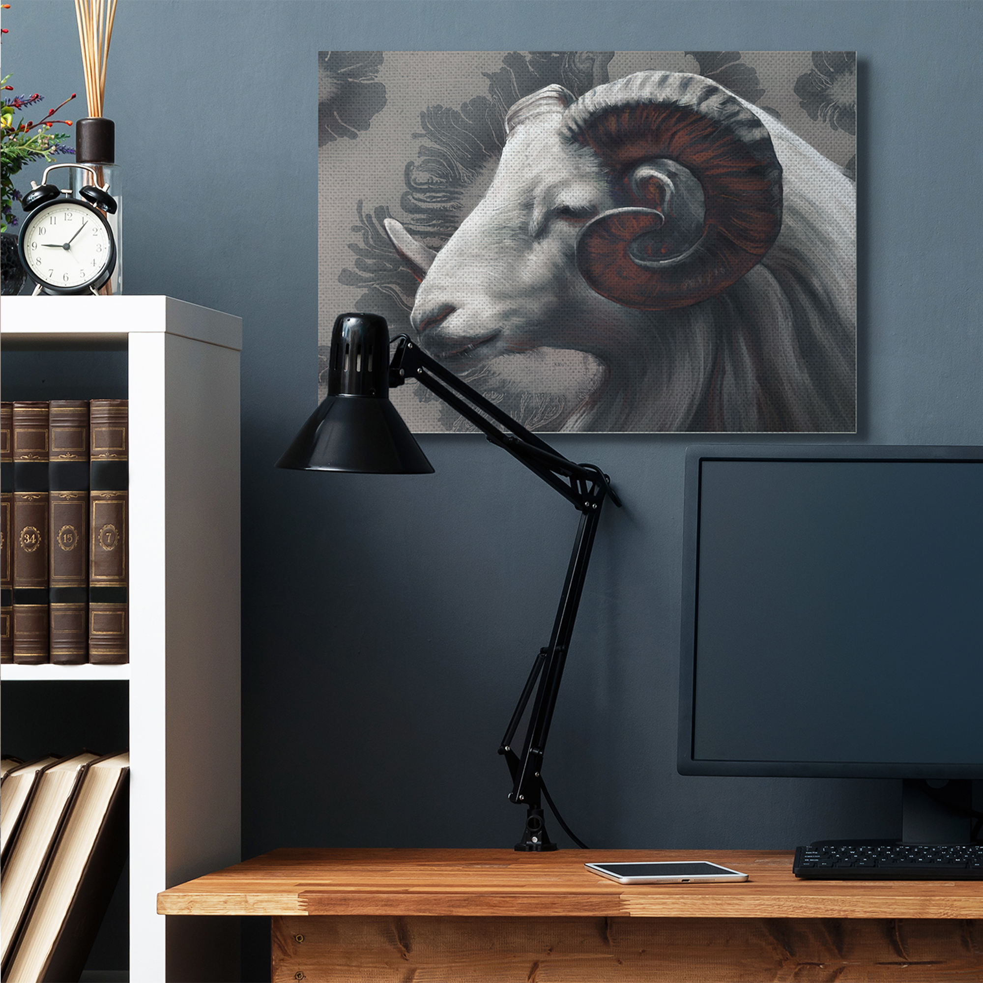 Stupell Industries Big Horn Ram Portrait Abstract Grey Pattern Canvas Wall Art by Ziwei Li