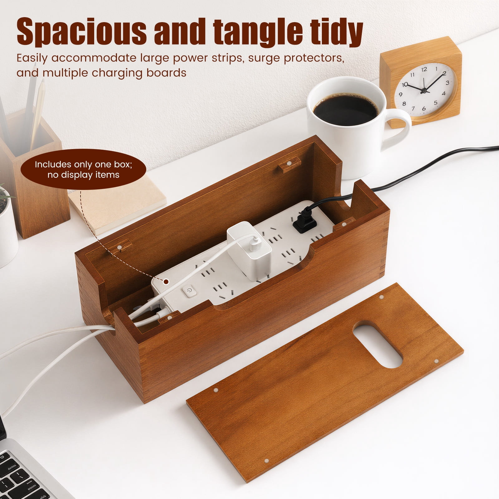 Threns Wood Cable Management Box,Wooden Cord Hider Desk Organizer for Power Strip,Electrical Hiding,TV Wires,Floor Cables,Office Under Desk Cable Storage Box for Wire,12.13 x 5.31 x 5.28 in