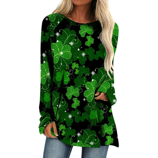 Up to 30% off, zanvin St Patricks Day Tops Tunics for Women to Wear with  Leggings, Casual Loose Fit Crew Neck Long Sleeves T Shirt,Green,M 