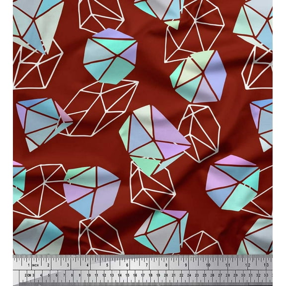 Soimoi Red Cotton Duck Fabric Crystal Stone Geometric Print Fabric by Yard 42 Inch Wide