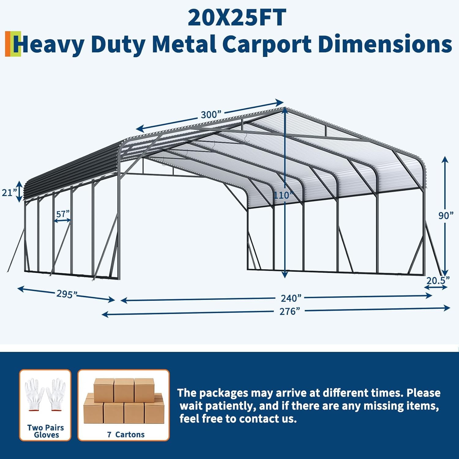 Ataujin 20x20 FT/20x25 FT Metal Carport, Carport with Reinforced Base and Galvanized Steel Roof, Heavy Duty Outdoor Car Port Canopy with Reinforced Base and Galvanized Steel Roof for SUV, Truck, Boat