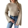 thumbnail image 2 of Weikingp Sweaters for Women,Women'S Short Crop Top Woven Sweater Autumn and Winter Flared Sleeve Half High Neck Pullover Sweater Cable Knit Sweater Women Pullover Sweaters for Women, 2 of 9