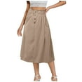 thumbnail image 2 of A line Skirts Women Button Spring Summer Age Reduction Solid Color Version Elastic Waist Mid Length Casual Womens Skirt Khaki One Size, 2 of 5