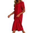 thumbnail image 6 of Women's Striped Maxi Dress, Tie Cuff Short Sleeve Casual Midi Dresses, Loose Fit A-Line Summer Vertical Stripe T Shirt Sundress with Pockets for Home and Office, 6 of 6