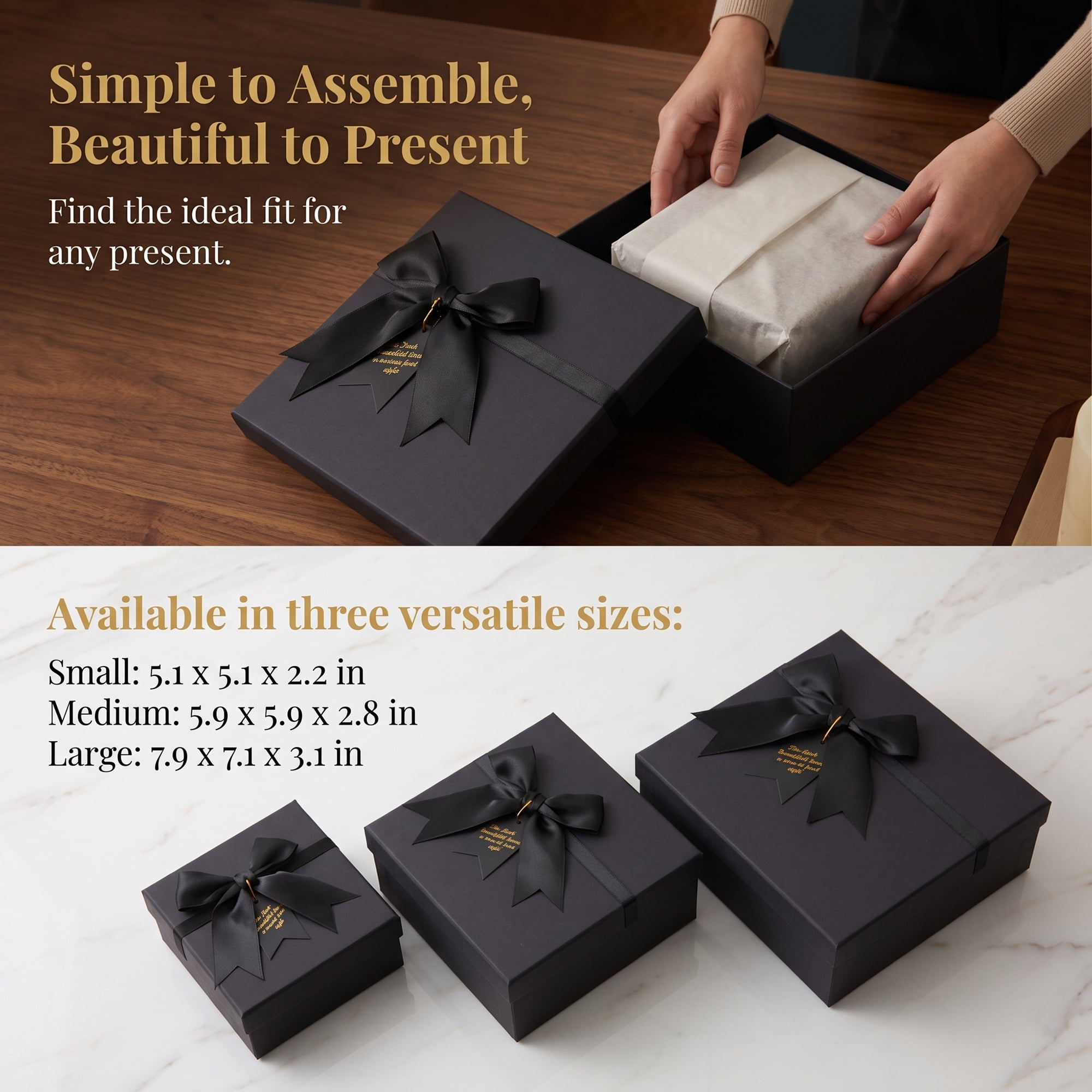Unique Bargains Elegant Rigid Present Box with Lids Black 7.9"x7.1"x3.1"