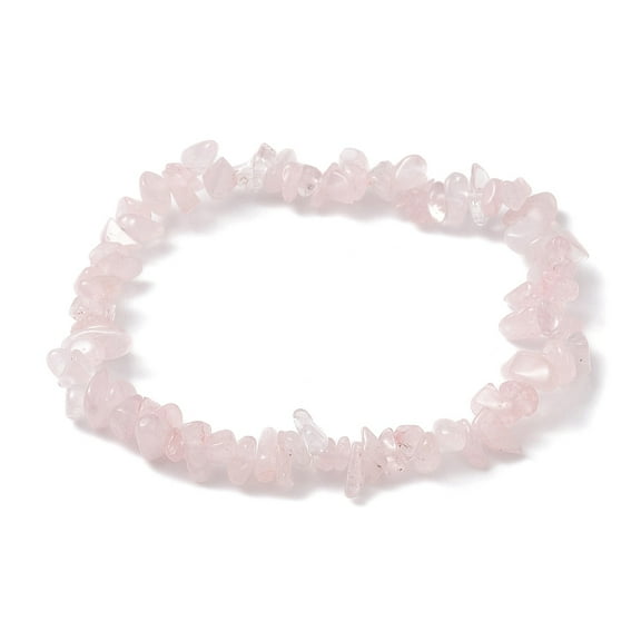 15 pc Natural Rose Quartz Chips Beaded Stretch Bracelets for Women
