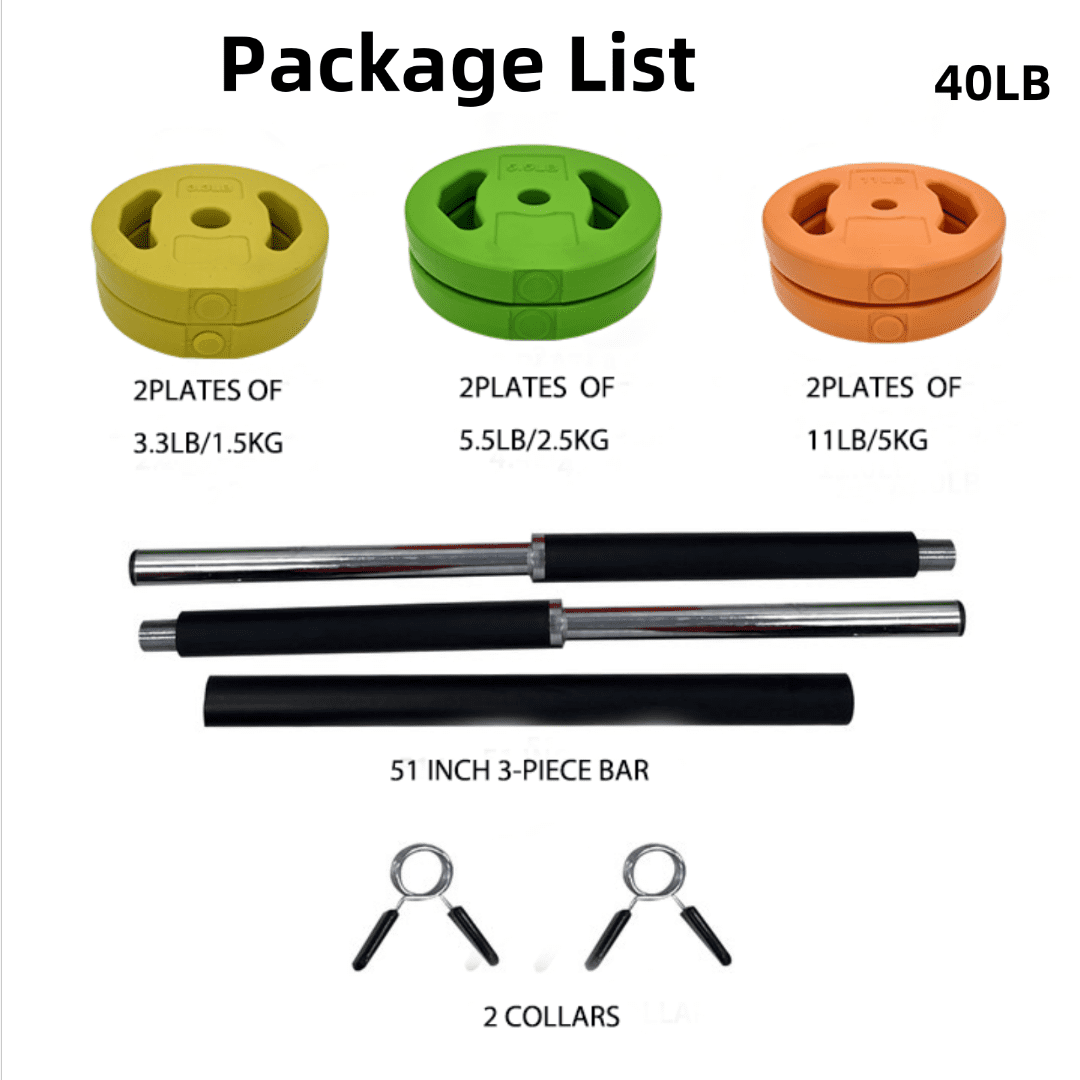 Adjustable Barbell Weight Set, Adjustable Free Weights for Home and Gym Workout, Multi-color, 40LBS