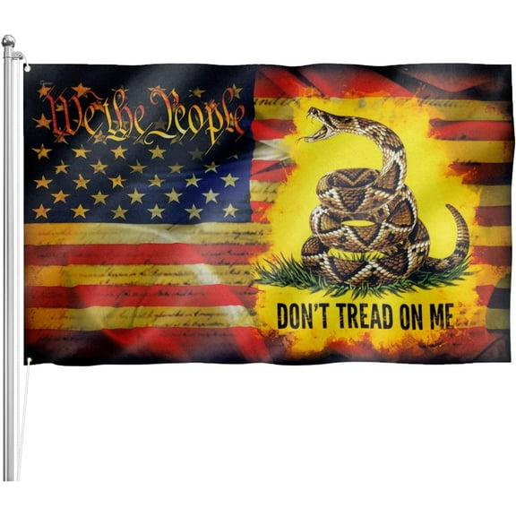 3x5 ft American Patriotic Gadsden Flag - Double Sided, Heavy Duty Canvas, Fade Resistant - Patriotic American House Flags, Decorations For Home, Outside, Indoor, Outdoor Decor Flag with Grommets