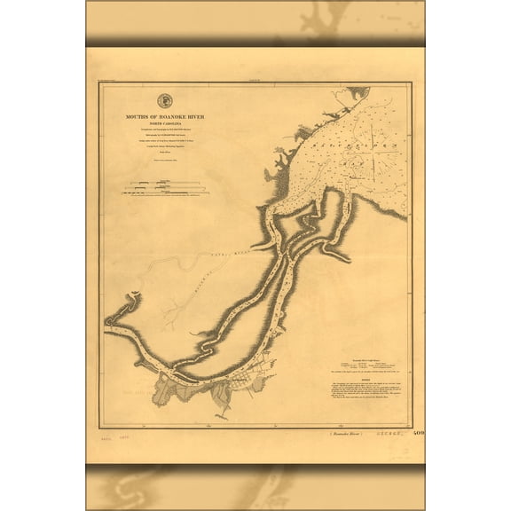 24"x36" Gallery Poster, map Mouths of Roanoke River North Carolina 1864