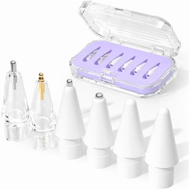 LinQingQ Upgraded Replacement Tips for Apple Pencil Pro/USB-C/2nd Gen/1st Gen Tips(with Storage case),wear-Resistant Mix Metal Tips for iPad Pencil Accessories(6 Pack,Lavender)