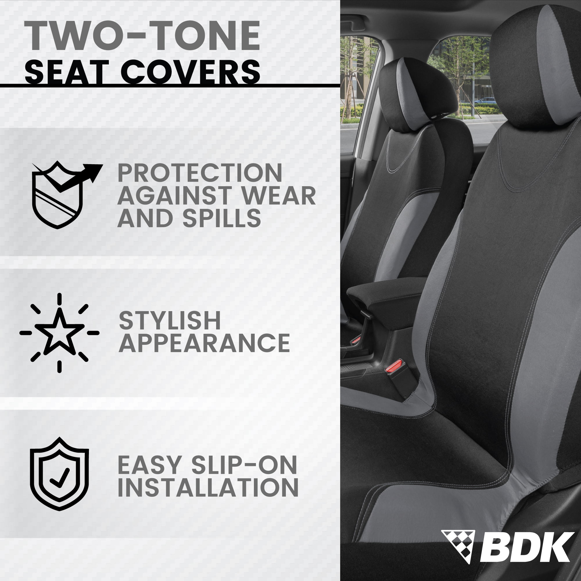 BDK Red Combo Fresh Design Matching All Protective Seat Covers 2 Front 1 Bench with Heavy Protection Sleek Graphic Auto Carpet Floor Mats 4 Set 