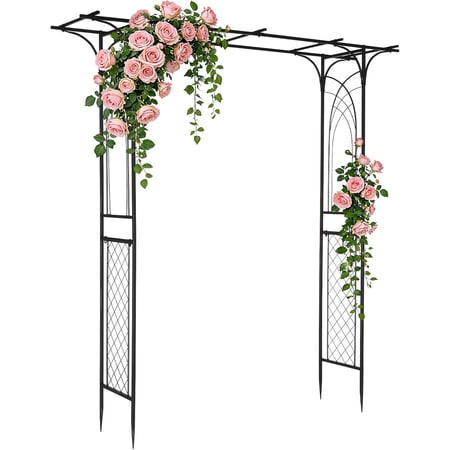 FeGemax Garden Arbor, Arch for Wedding Ceremony Party, Christmas Garden Decor Steel Garden Trellis for Plant Climbing, Pergola for Garden, Backyard, Lawn (Flat Top)