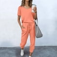 thumbnail image 2 of DHFJKG 2 Piece Sets For Women Summer Sweatsuits Short Sleeve Crewneck T Shirts Joggers Ankle-Tied Sweatpants With Pockets Tracksuits Sets Stylish Outfit, 2 of 4