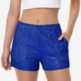 thumbnail image 3 of Women's Sequin Shorts Elastic Waist Sparkly Party Bottoms with Pockets - Small, Royal Blue, 3 of 6