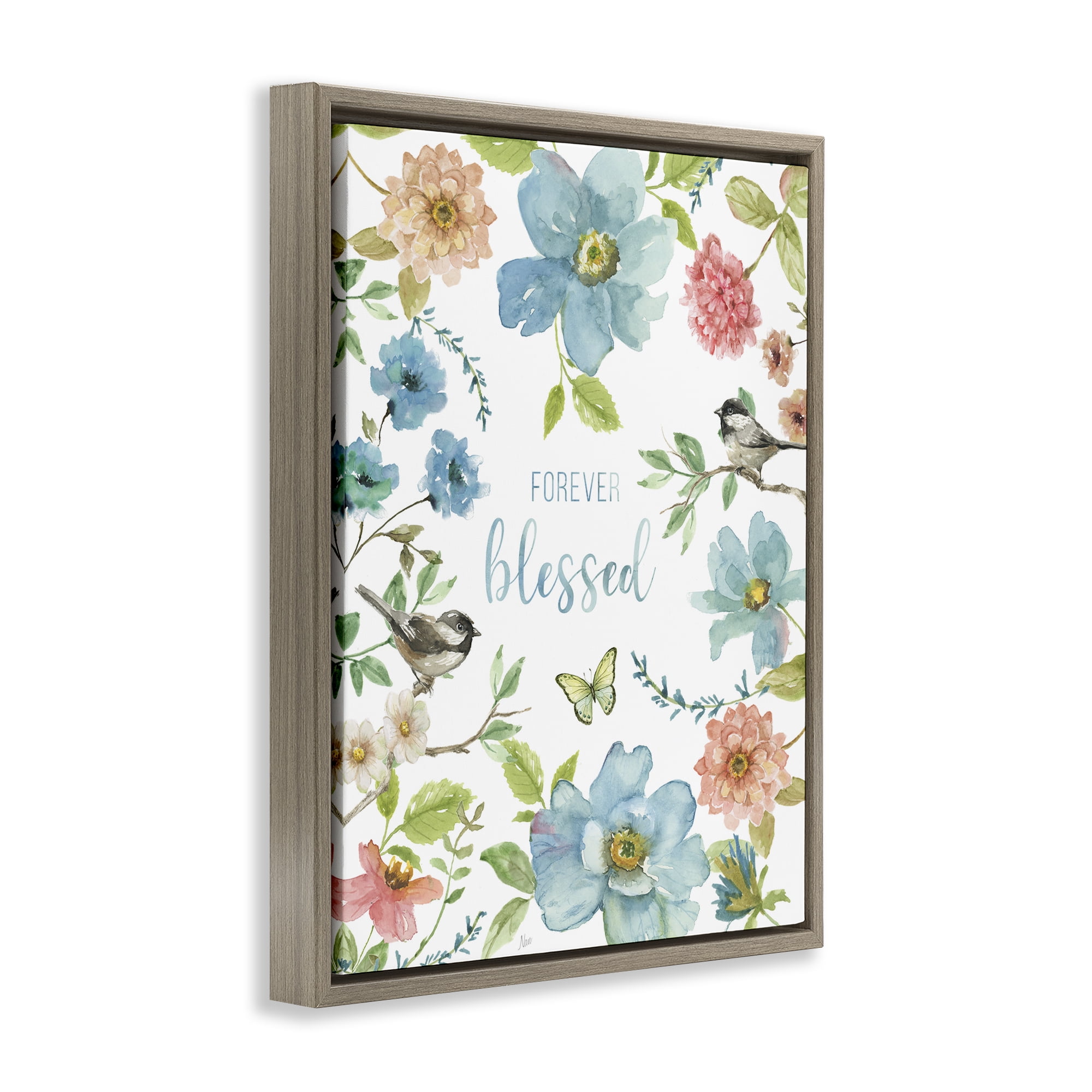 Stupell Industries Forever Blessed Pink & Blue Brown Framed Floater Canvas Wall Art, design by Nan