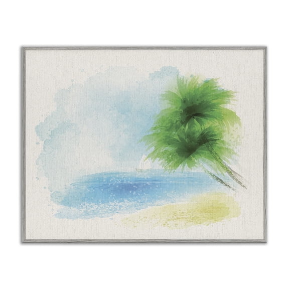 Stupell Industries Coastal Simple Palm Tree Beach Gray Framed Giclee Art, 14 x 11, by Lil' Rue