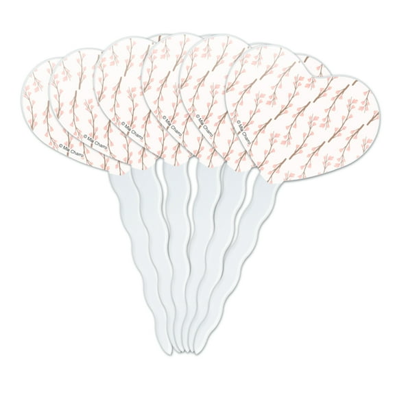 Cherry Blossoms Flowers Pattern Heart Love Cupcake Picks Toppers Decoration Set of 6