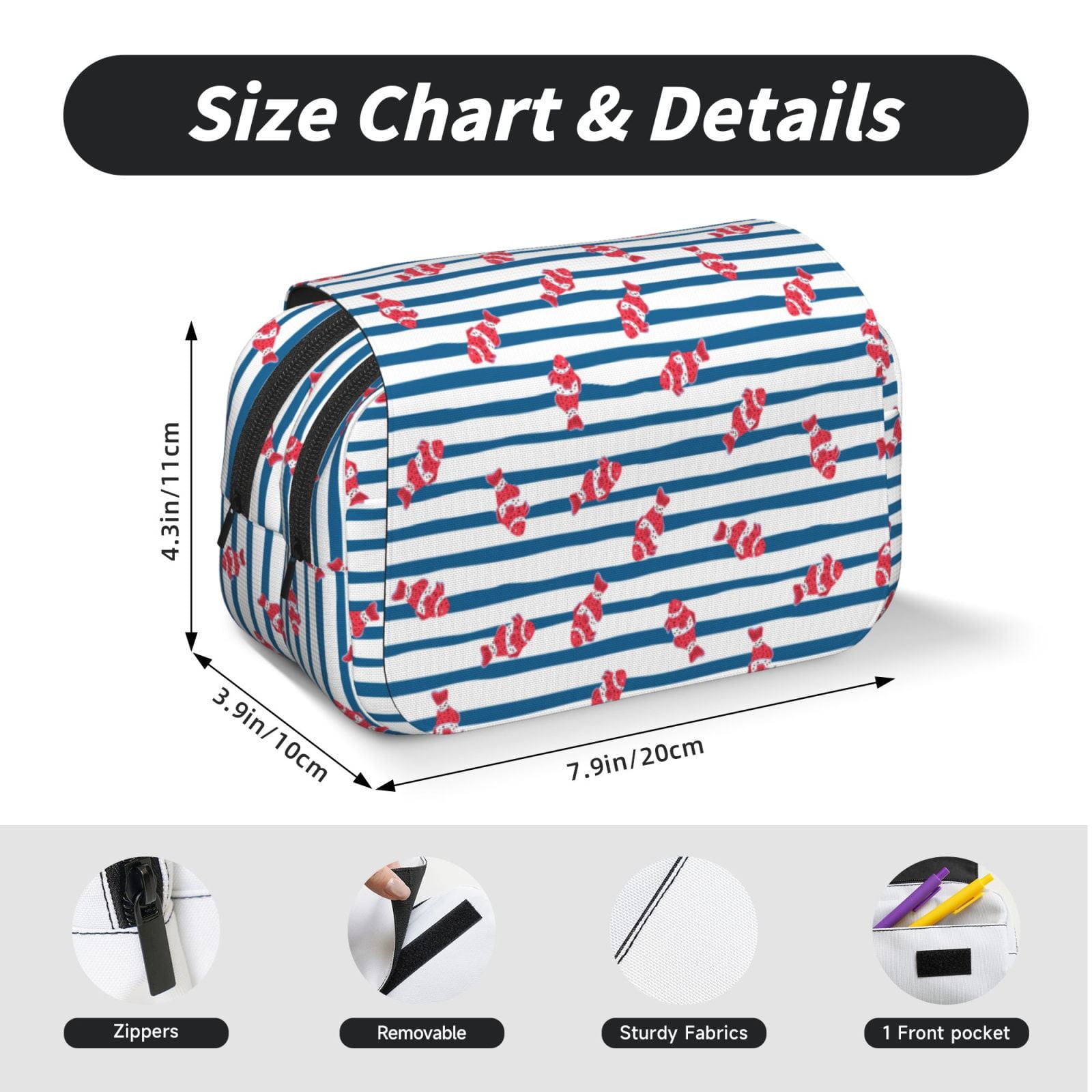 Rateoe Clown Fish Pattern Double Clamshell Pen Case, Storage Organizer with Two Zipper Compartments– Holds Up to 50 Pencils & Pens