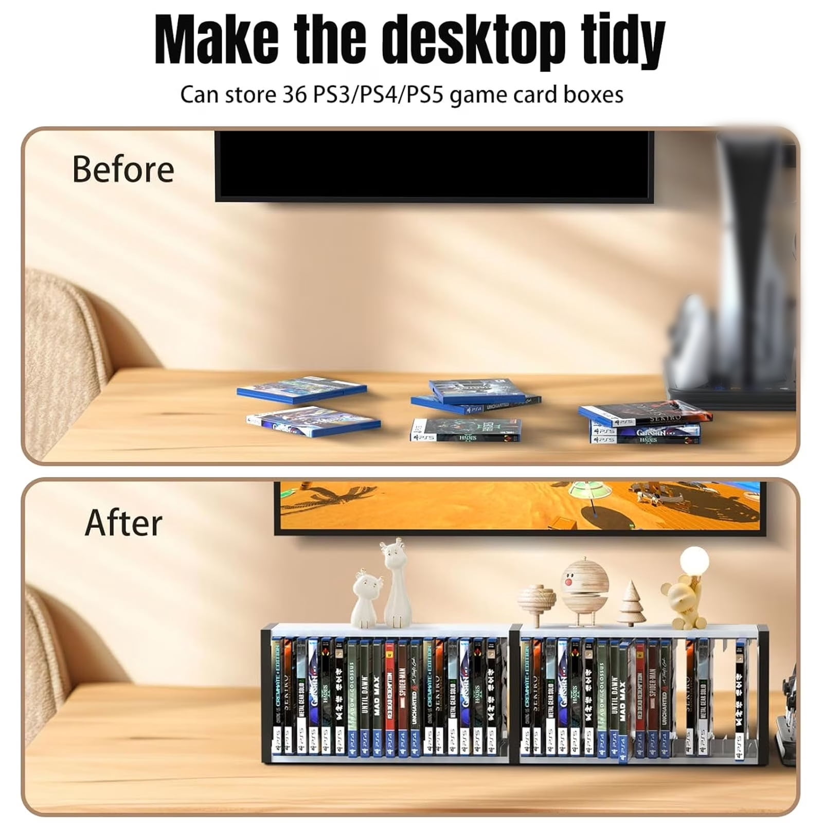 Yuehuam Video Game Storage Stand Tower for PS5/ PS4/ PS3/ Xbox Series S, Universal Game Disc Holder Vertical Stand Organizer Tower