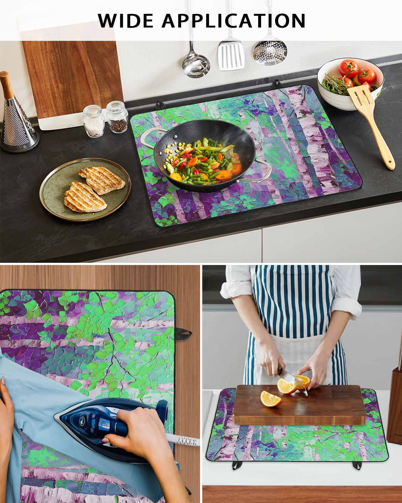 nqOlkjepod Large Induction Cooktop Protector Mat 36"x21", Modern Oil Painting Stove Top Covers for Electric Stove, Summer Botanical Purple Green Stove Burner Cover Mats, Glass Top Stove Cover