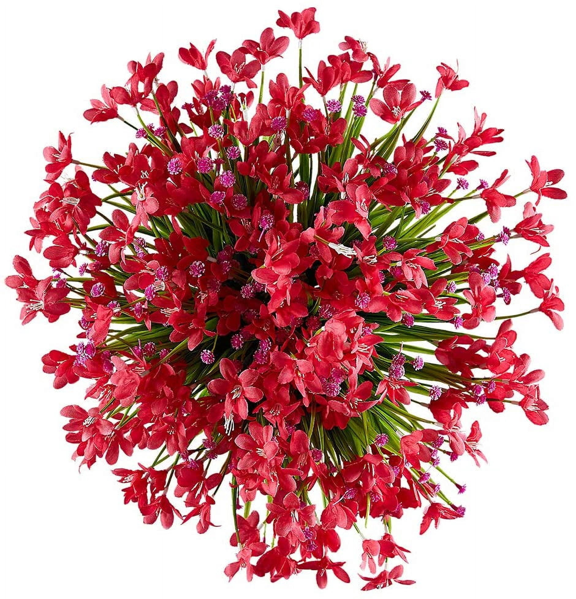 Morttic 12 Bundles Artificial Daffodils Flowers, Outdoor  UV Resistant Fake Artificial Greenery No Fade Faux Plastic Plants for Home Garden Kitchen Office Table Vase (Red)