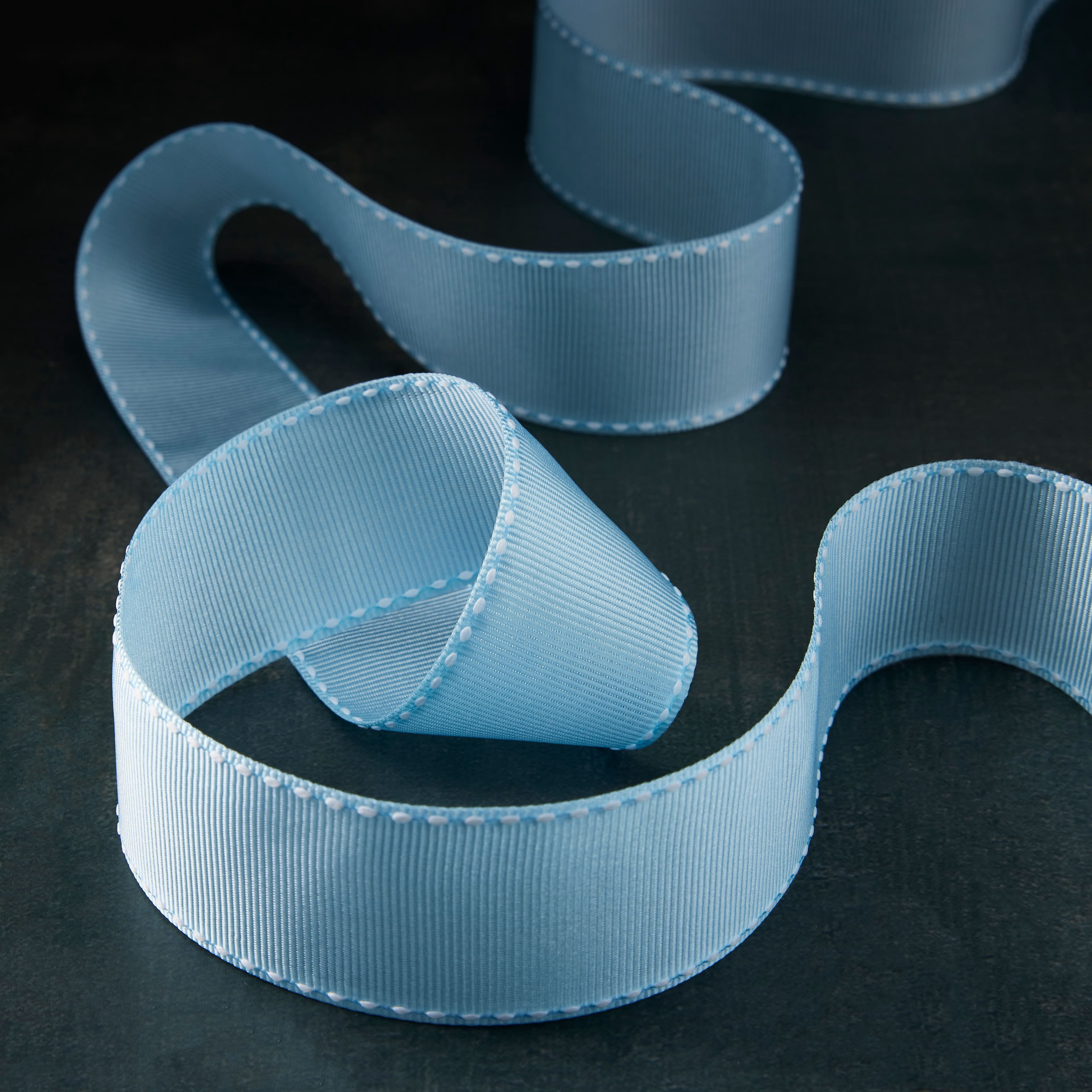 Celebrate It 1.5" x 3 yd. Grosgrain Stitched Edge Ribbon - Light Blue with White Stitching, Non-Wired Woven Selvage for Crafts, Bows & Gift Wrapping, 12 Pack