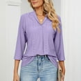 thumbnail image 5 of Besolor Womens 3/4 Sleeve Tunic Tops Elegant Lapel V Neck Eyelet Summer Shirts Casual Loose Going out Blouse, 5 of 7