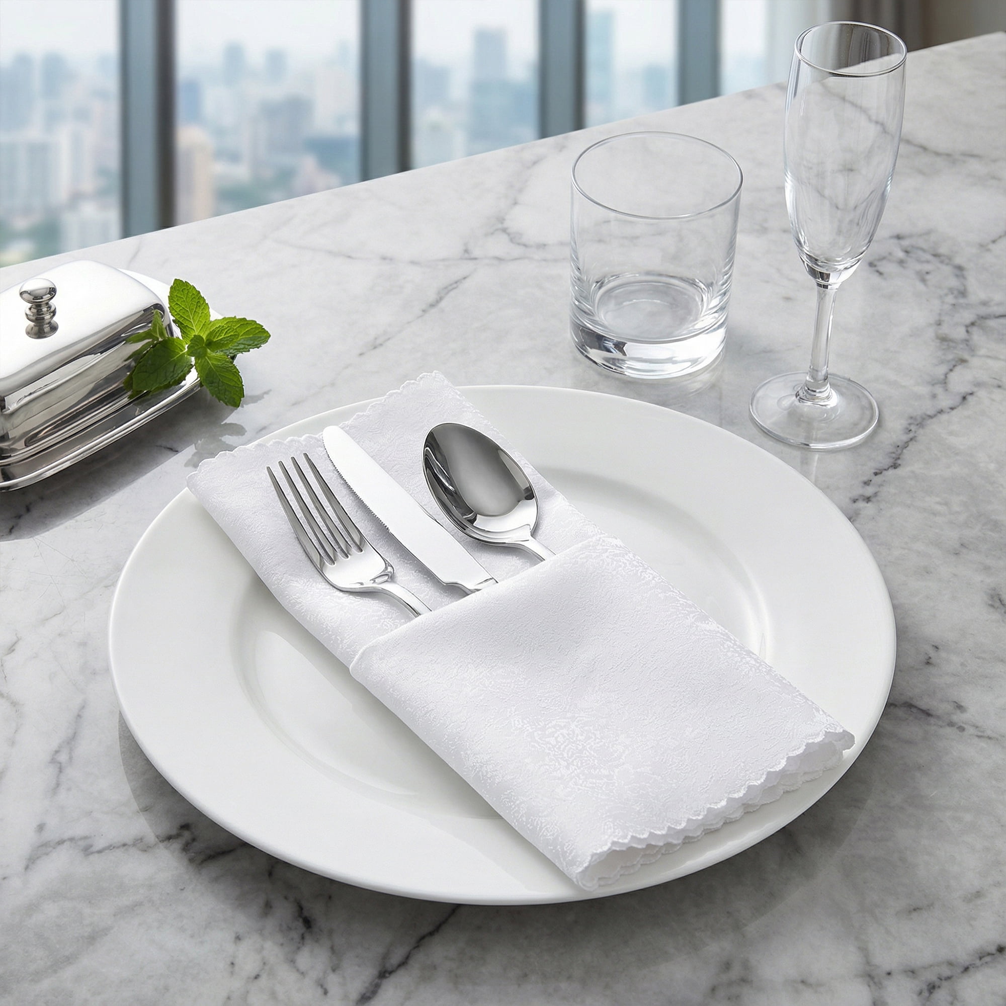 Unique Bargains 12Pcs Reusable Party Cloth Napkins White 19x19inch