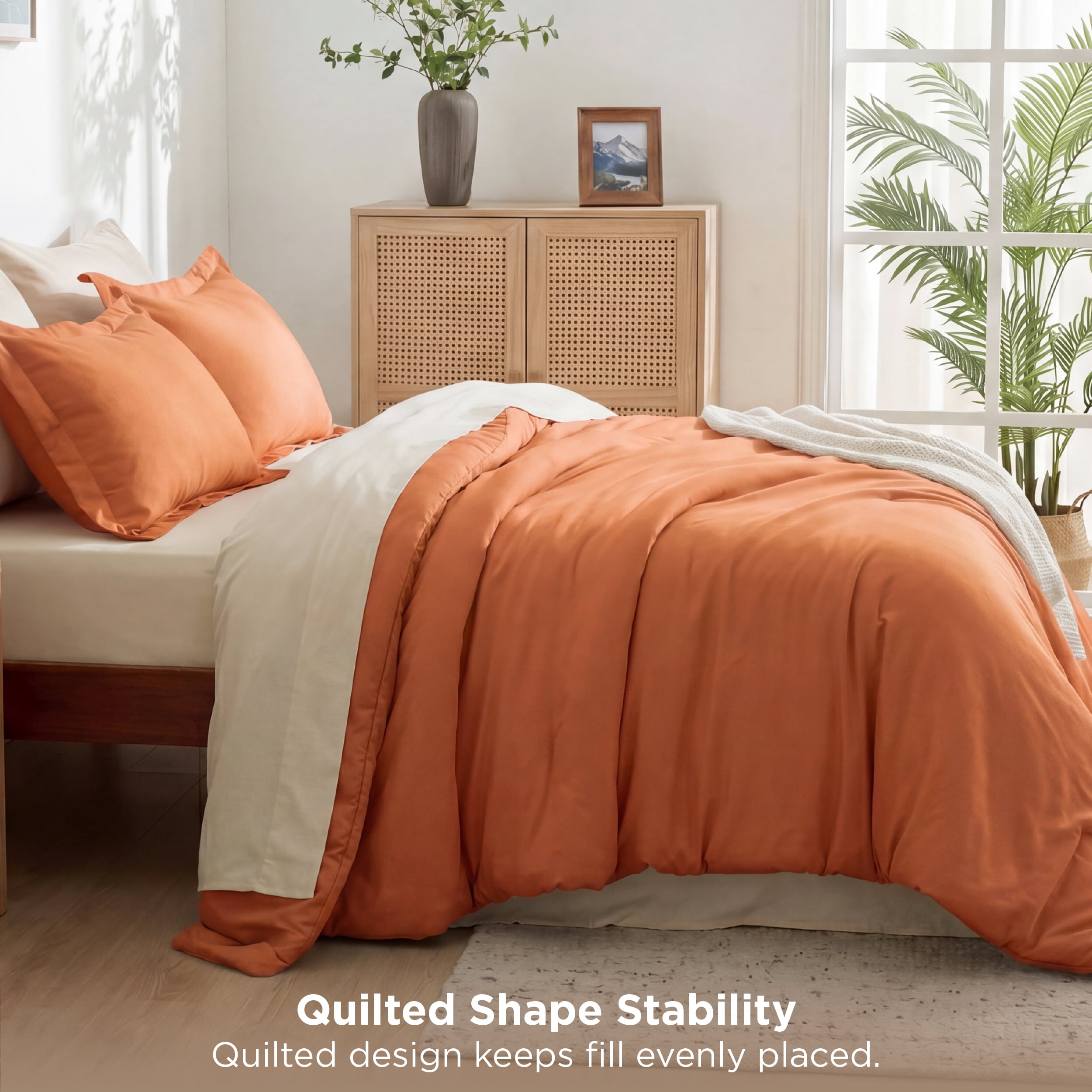 U by Bedsure King Comforter Set Burnt Orange, 7 Pieces Reversible Bed in a Bag, Boho Lightweight Bedding Set, Contrasting Design